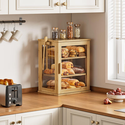 One Allium Way Black Bread Box For Kitchen Countertop, Large 3 Layers Bread Storage Container For Homemade Bread With Window, Farmhouse Breadbox Organizer For Kitche