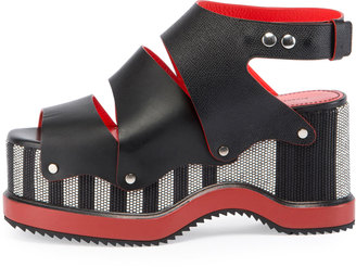 Proenza Schouler Striped Platform Leather Sandal, Black
