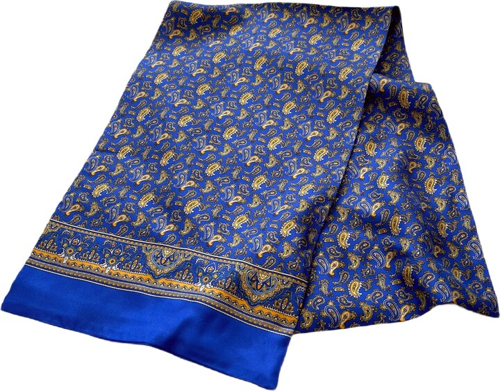 Prettystern long 2-layer classic festive silk scarf blue paisley M08 -  ShopStyle Scarves & Wraps