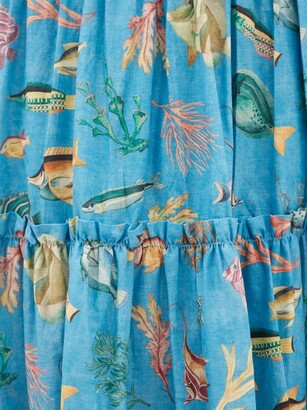 ALÉMAIS Alémais - Otto Aquatic-print Banded Cotton-poplin Skirt - Blue Print