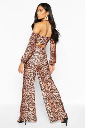 boohoo Leopard Wide Leg Trouser And Crop Co-Ord
