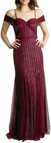 Thumbnail for your product : Basix II Sequin Cold-Shoulder Godet Column Gown
