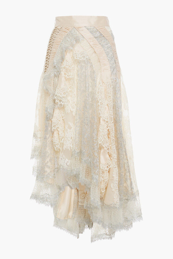 Zimmermann Asymmetric Ruffled Silk-shantung, Lace And Flocked Tulle ...
