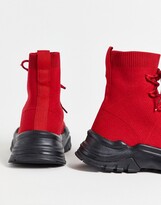 Thumbnail for your product : ASOS DESIGN Download sock trainers with lace up in red