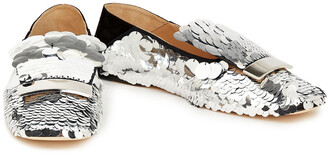 Sergio Rossi Sr1 Sequin-embellished Woven And Suede Collapsible-heel Loafers