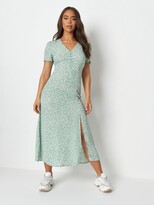 Thumbnail for your product : Missguided Short Sleeve Half Button Midi Dress - Sage Ditsy Print