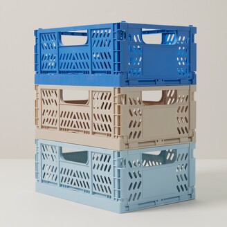 Oui Set Of 3 Medium Plastic Storage Crates Blue