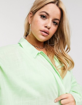 ASOS DESIGN curve natural oversized beach shirt in pastel spring green