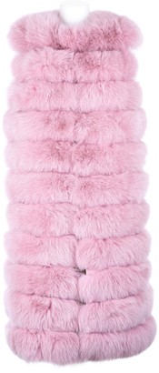 Popski London 3-4 Length Flo Fox Fur Gilet - Dusty Pink