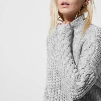River Island Womens Petite Grey high neck cable knit jumper