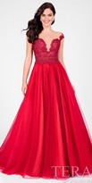 Thumbnail for your product : Terani Couture Illusion Rhinestone Applique Gathered Ball Gown