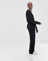 Thumbnail for your product : ASOS DESIGN plisse knot front long sleeve jumpsuit