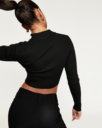 Supre Women's Black Cropped tops - Ren Zip Mock Neck Knit Top