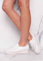 Thumbnail for your product : Missy Empire Livia White Fringed Stud Detail Slip On Pumps