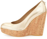 Thumbnail for your product : Stuart Weitzman Corkswoon Metallic Leather Wedge Pump, Cava