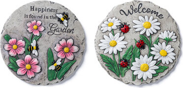August Grove Cement Floral Textured Stepping Stones - 10 Inch Garden Path Stones With Flower Imprints