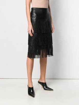 Karl Lagerfeld Paris Fringed Leather Skirt