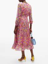 Thumbnail for your product : Saloni Isabel Lemon-print Silk-georgette Dress - Womens - Pink Multi