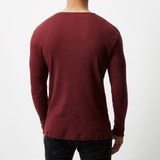 River Island Mens Red ribbed slim fit long sleeve T-shirt