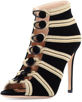 Thumbnail for your product : Gianvito Rossi Embroidered Velvet Button Bootie, Black/Glam
