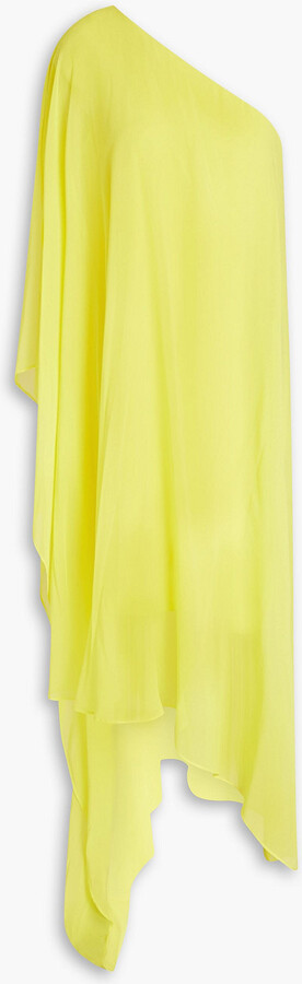 Halston One-shoulder asymmetric draped georgette midi dress