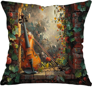 VisionDecor Violin Music Cotton Blend Reversible Throw Pillow