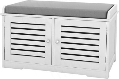 Shoe Storage Bench With Padded Seat Cushion, Entryway Bench With 2 Barn Doors