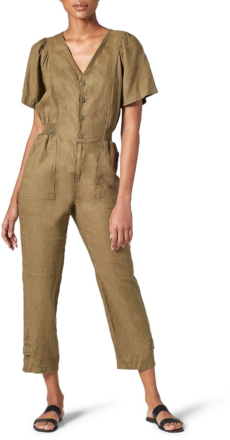 Womens Clothing Jumpsuits and rompers Full-length jumpsuits and rompers Joie Bramwell Cropped Linen Jumpsuit in Black 