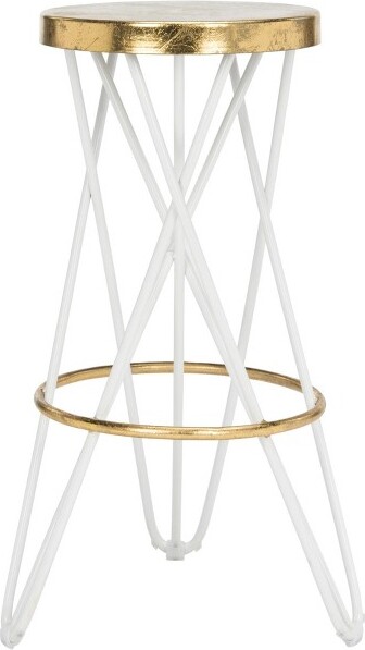 Safavieh LornaGoldLeafBarStool-FOX3254-White/Gold-SafaviehCouture