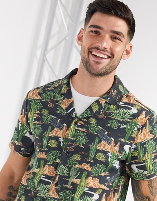 Another Influence revere collar shirt in cactus print