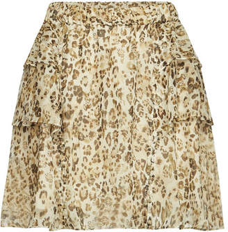 IRO Moody Animal Print Silk Mini Skirt with Ruffles