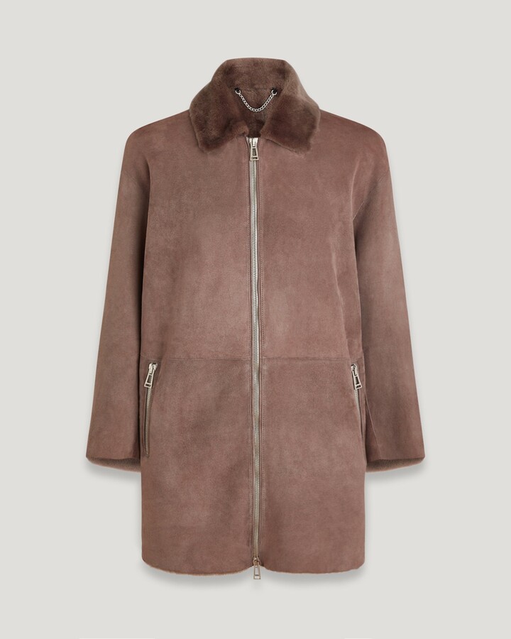 Belstaff Spelter Coat Women's Merino Shearling Driftwood Size L
