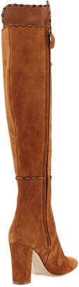 Manolo Blahnik Rubiohi Stitched Suede Knee Boot, Brown