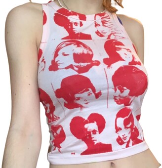 Alicesgarden Womens Summer Sleeveless Tank Tops Crew Neck Graphic Print T-Shirt Tie Dye Slim Camisole Vest Top Y2K Streetwear (Pink Medium m)