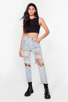 Nasty Gal Womens High Waisted Distressed Mom Jeans - Blue - 4 - ShopStyle