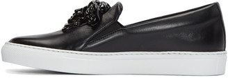 Versace Black Leather Medusa Slip-On Sneakers
