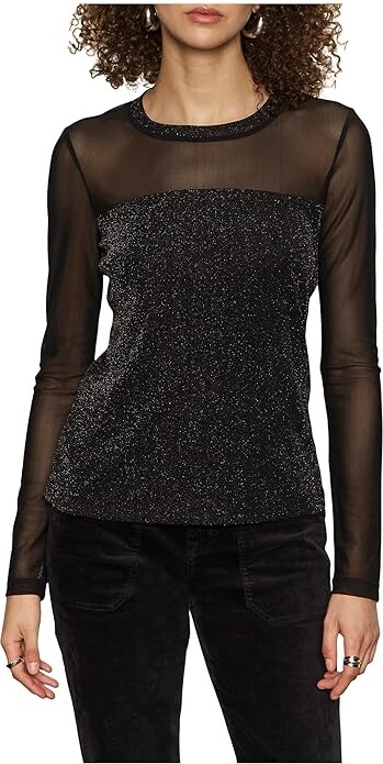 Sanctuary Sparkle Mesh Crew T-Shirts Women's Clothing Black : MD (US 8), Mesh/Nylon/Spandex