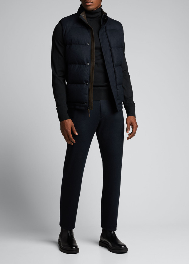 Vince Men's Quilted Puffer Vest w/ Suede Trim ShopStyle Outerwear