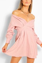 Thumbnail for your product : boohoo Off The Shoulder Wrap Front Skater Dress
