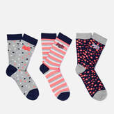 Superdry Women's Floral Heart Sock Triple Pack - Navy/Grey/Coral
