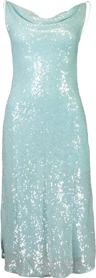 Sally LaPointe Sequined Cowl-Neck Midi Dress