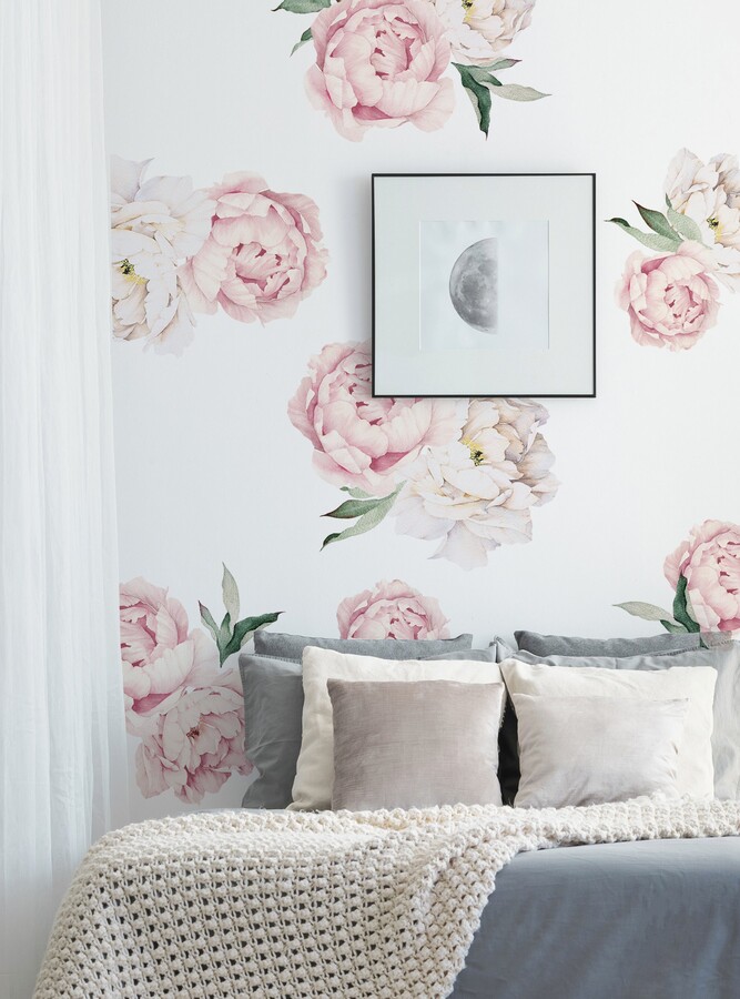 Etsy Vintage Pink Peony Flowers Wall Sticker Removable Large Set