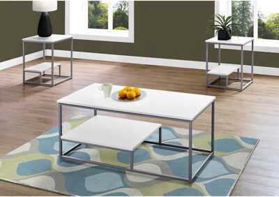 Latitude Run Contemporary Table Collection - 3Pcs Coffee End Tables White Grey Modern Fascinate Living Room White Coffee & 2 Metal Accents