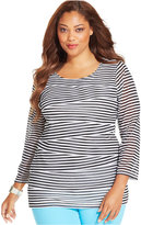 Thumbnail for your product : Alfani Plus Size Striped Tiered Top