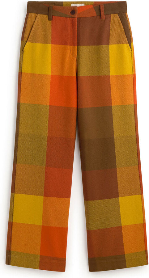 Thinking Mu Brown Checkered Straight Hermione Pants