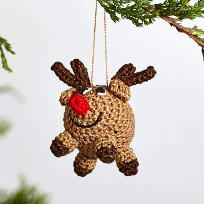 Crate & Barrel Crochet Round Reindeer Ornament