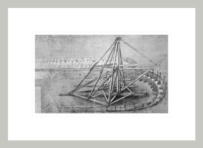 Latitude Run Excavating machine facsimile of fol.1v-b from Codex Atlanticus by Leonardo da Vinci -Framed Giclee Print