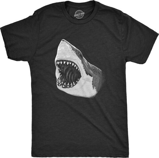 Crazy Dog T-Shirts, Inc. MensGreatWhiteSharkTshirtPearlyTeethJawsAttackingCoolGraphicTee-CrazyDogMen'sTShirtForSummerBlack3XL