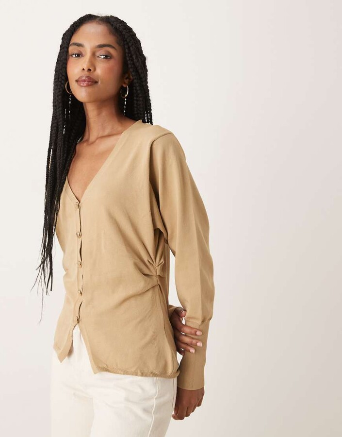 ASOS DESIGN blouson sleeve structured cardigan in mocha ShopStyle - Main Image