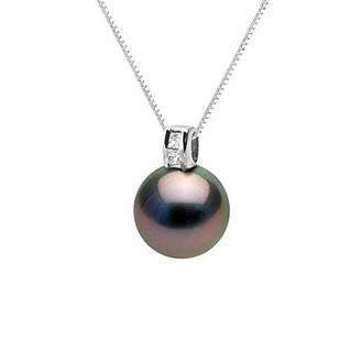 Black Diamond Pearls & Colors Women 9 ct (375) White Gold Round Round Tahitian Cultured Pearl